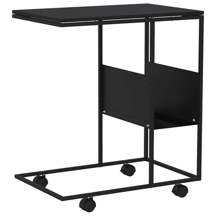 Sidobord med hjul svart 55x36x63,5 cm konstruerat trä