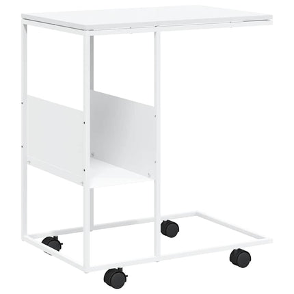 Sidobord med hjul vit 55x36x63,5 cm konstruerat trä