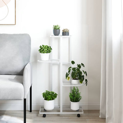 Växtställ på hjul 4 hyllor 44x23x80 cm vit järn