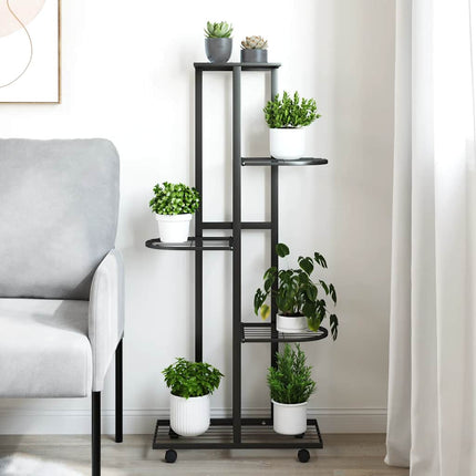 Växtställ på hjul 5 hyllor 44x23x100 cm svart järn