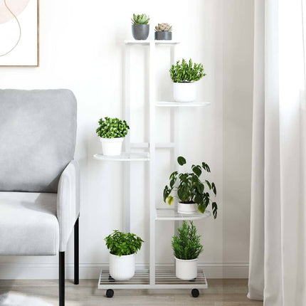 Växtställ på hjul 5 hyllor 44x23x100 cm vit järn