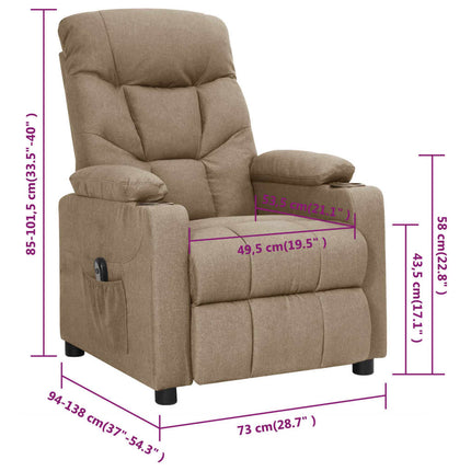 Elektrisk reclinerfåtölj taupe tyg