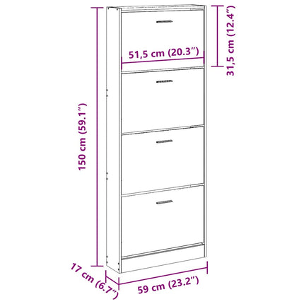 Skoskåp ek 59x17x150 cm konstruerat trä