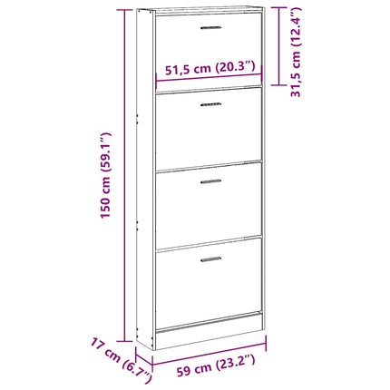 Skoskåp vit högglans 59x17x150 cm konstruerat trä