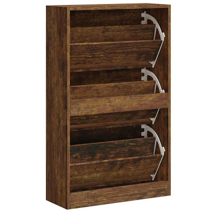 Skoställ rökfärgad ek 63x24x103 cm konstruerat trä