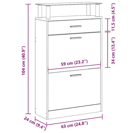 Skoskåp brun ek 63x24x104 cm konstruerat trä