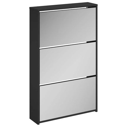 Skoskåp med spegel 3-lagers svart 63x17x102,5 cm