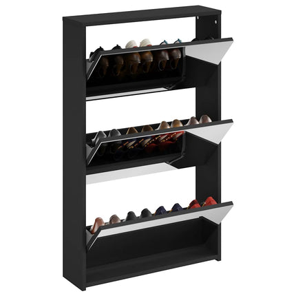 Skoskåp med spegel 3-lagers svart 63x17x102,5 cm