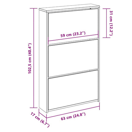 Skoskåp med 3 skåp rökfärgad ek 63x17x102,5 cm