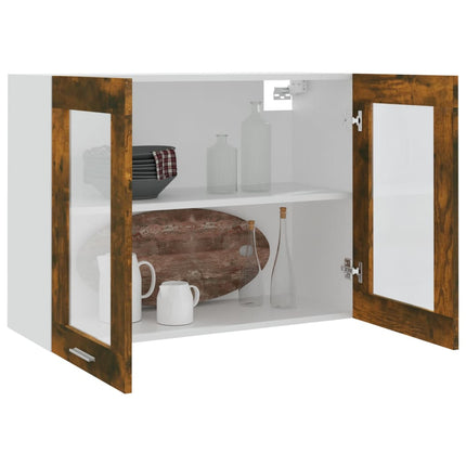 Väggskåp glas “Lyon” rökfärgad ek 80x31x60 cm konstruerat trä