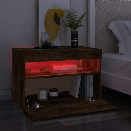 Tv-bänk med LED-belysning rökfärgad ek 60x35x40 cm