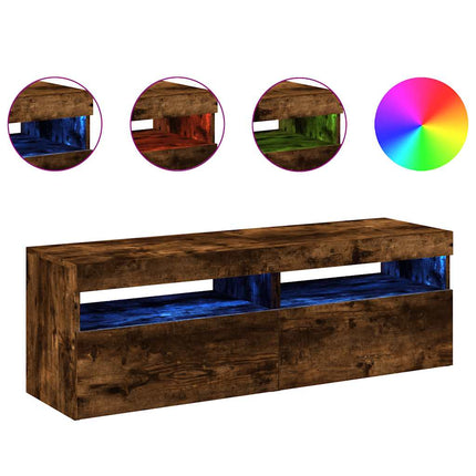 Tv-bänkar 2 st med LED-belysning rökfärgad ek 60x35x40 cm