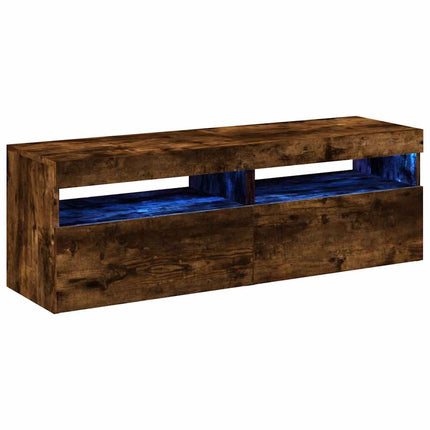 Tv-bänkar 2 st med LED-belysning rökfärgad ek 60x35x40 cm
