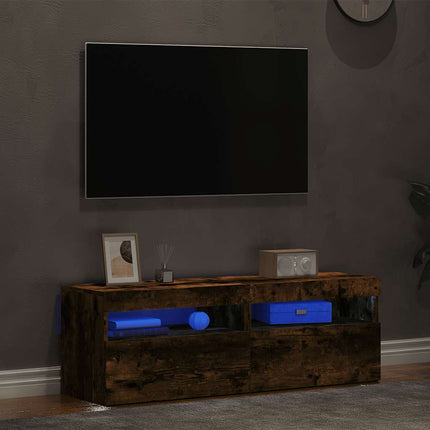 Tv-bänkar 2 st med LED-belysning rökfärgad ek 60x35x40 cm