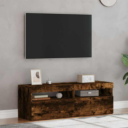 Tv-bänkar 2 st med LED-belysning rökfärgad ek 60x35x40 cm