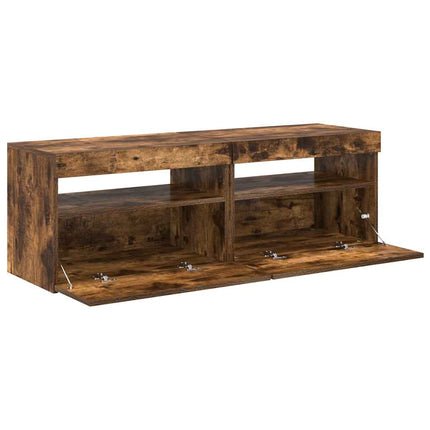 Tv-bänkar 2 st med LED-belysning rökfärgad ek 60x35x40 cm