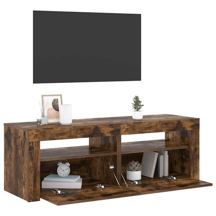 Tv-bänk med LED-belysning rökfärgad ek 120x35x40 cm