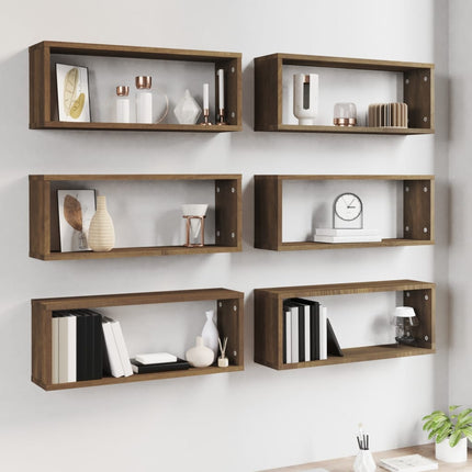 Vägghyllor 6 st brun ek 60x15x23 cm konstruerat trä