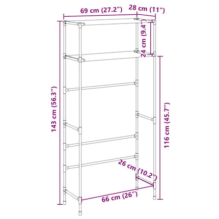 Hylla för tvättmaskin med 2 hyllplan svart 69x28x143 cm järn