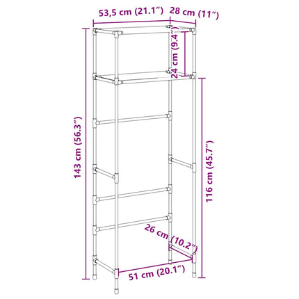 Toaletthylla med 2 hyllplan svart 53,5x28x143 cm järn