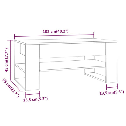 Soffbord vit 102x55x45 cm konstruerat trä