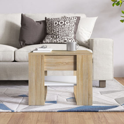 Soffbord vit och sonoma-ek 55,5x55x45 cm konstruerat trä