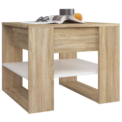 Soffbord vit och sonoma-ek 55,5x55x45 cm konstruerat trä