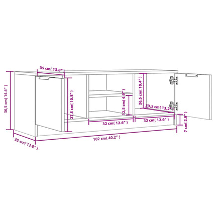 Tv-bänk betonggrå 102x35x36,5 cm konstruerat trä