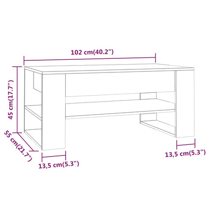 Soffbord rökfärgad ek 102x55x45 cm konstruerat trä
