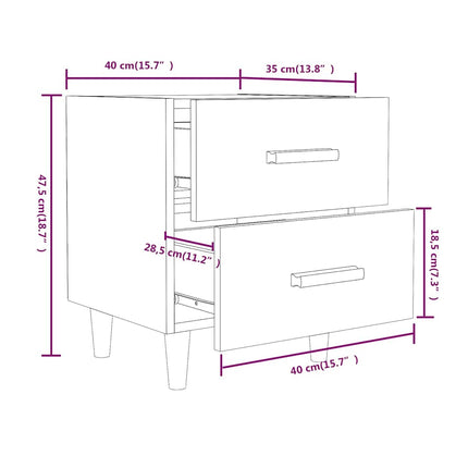 Sängbord vit 40x35x47,5 cm