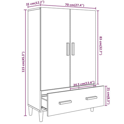 Skåp Rökfärgad ek 70x31x115 cm konstruerat trä