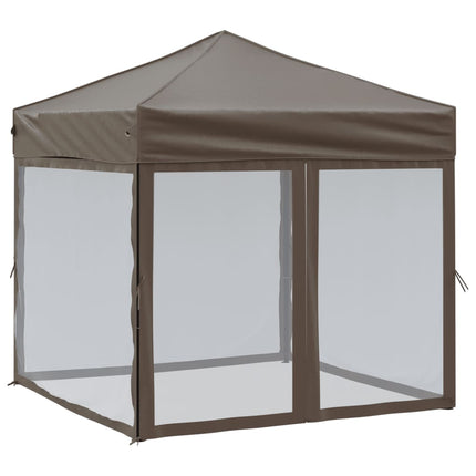 Hopfällbart partytält med sidoväggar taupe 2x2 m