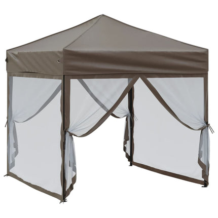 Hopfällbart partytält med sidoväggar taupe 2x2 m