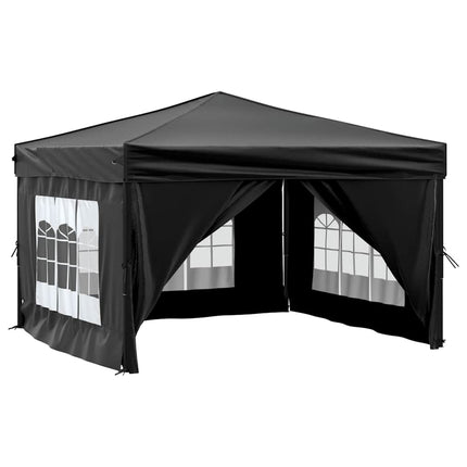 Hopfällbart partytält med sidoväggar svart 3x3 m