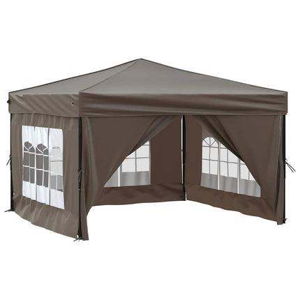 Hopfällbart partytält med sidoväggar taupe 3x3 m