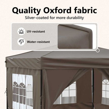 Hopfällbart partytält med sidoväggar taupe 3x3 m