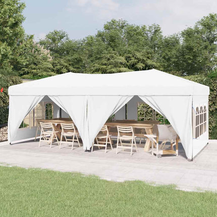 Hopfällbart partytält med sidoväggar vit 3x6 m