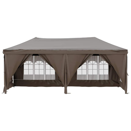 Hopfällbart partytält med sidoväggar taupe 3x6 m