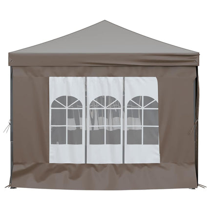 Hopfällbart partytält med sidoväggar taupe 3x6 m