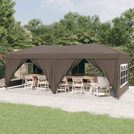 Hopfällbart partytält med sidoväggar taupe 3x6 m