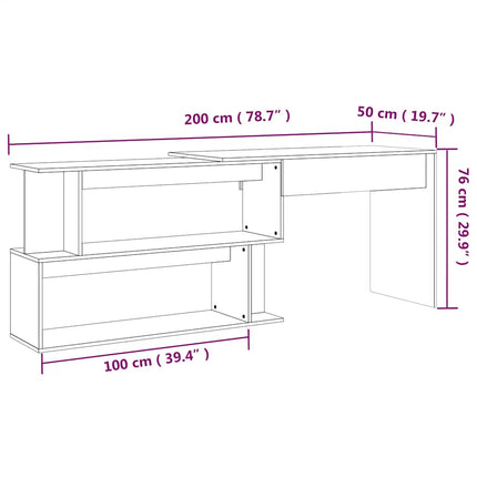 Hörnskrivbord rökfärgad ek 200x50x76 cm konstruerat trä