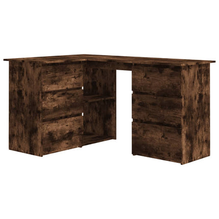 Hörnskrivbord rökfärgad ek 145x100x76 cm konstruerat trä