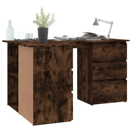 Hörnskrivbord rökfärgad ek 145x100x76 cm konstruerat trä