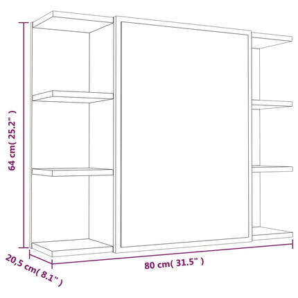 Spegelskåp för badrum rökfärga ek 80x20,5x64 cm konstruerat trä