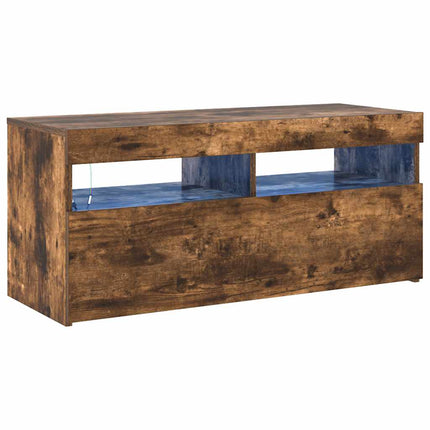 Tv-bänk med LED-belysning rökfärgad ek 90x35x40 cm