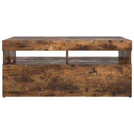 Tv-bänk med LED-belysning rökfärgad ek 90x35x40 cm