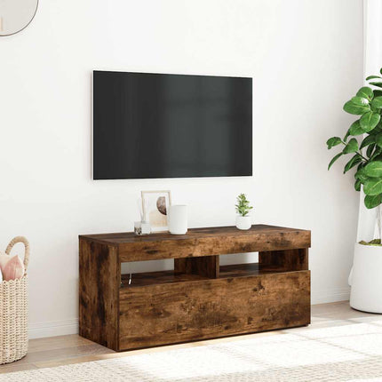Tv-bänk med LED-belysning rökfärgad ek 90x35x40 cm