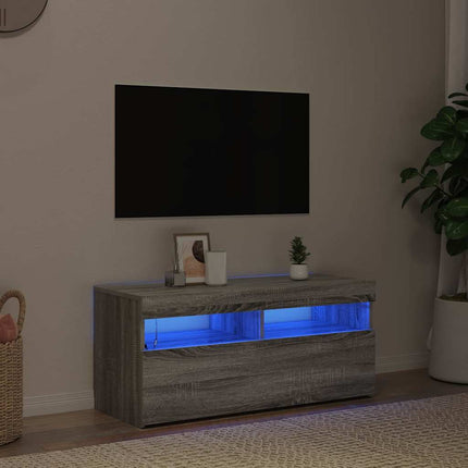 Tv-bänk med LED-belysning grå sonoma 90x35x40 cm