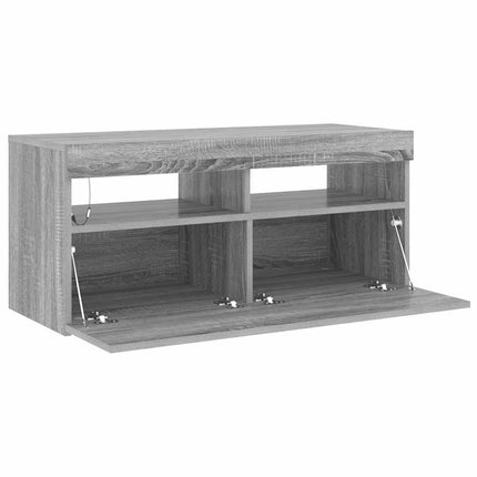 Tv-bänk med LED-belysning grå sonoma 90x35x40 cm