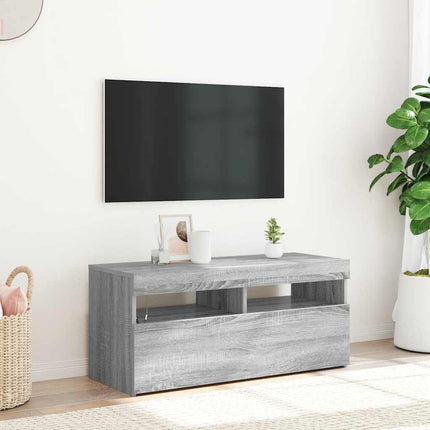 Tv-bänk med LED-belysning grå sonoma 90x35x40 cm